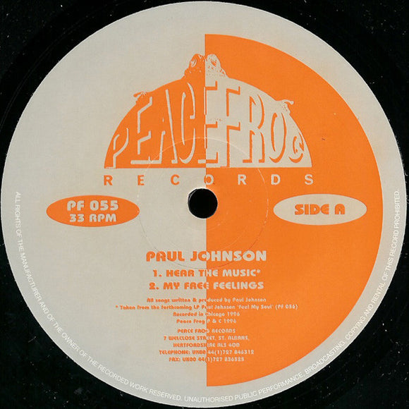 Paul Johnson- feel the music, LP Vinyl, 1996 Peace Frog Records PF 056,
